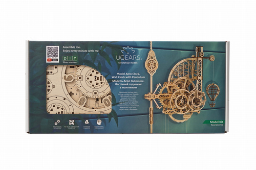 Drewniany Zegar Mechaniczny z Wahadłem DIY - Ugears Aero Clock